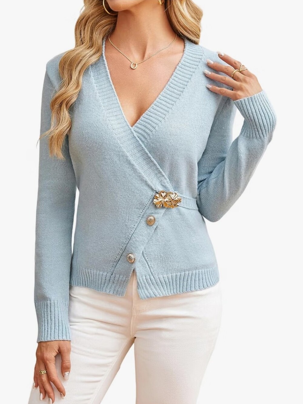Metal Button Up Sweaters Cardigan Wrap
